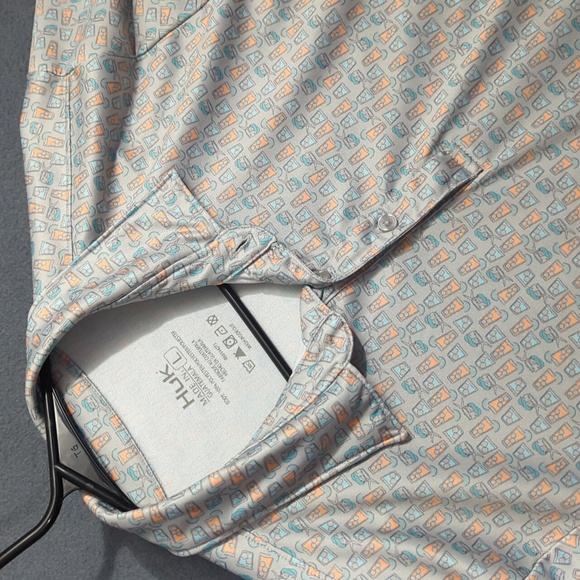 Huk Shirt Men's L Gray Polo Drinks Print Short Sleeve Performance Stretch - Picture 1 of 8